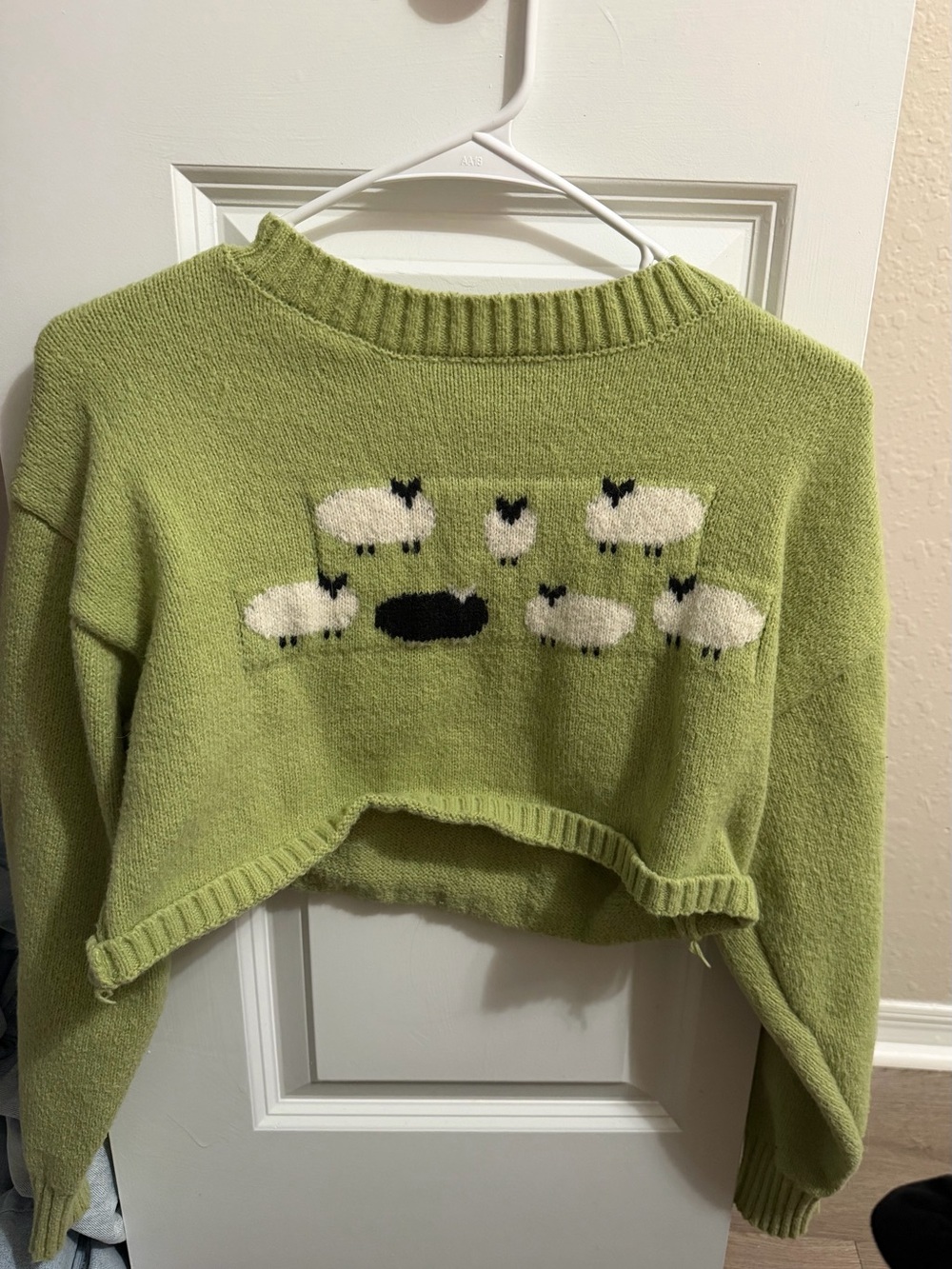 Cider Lime Green Cropped Sheep Crewneck Sweater